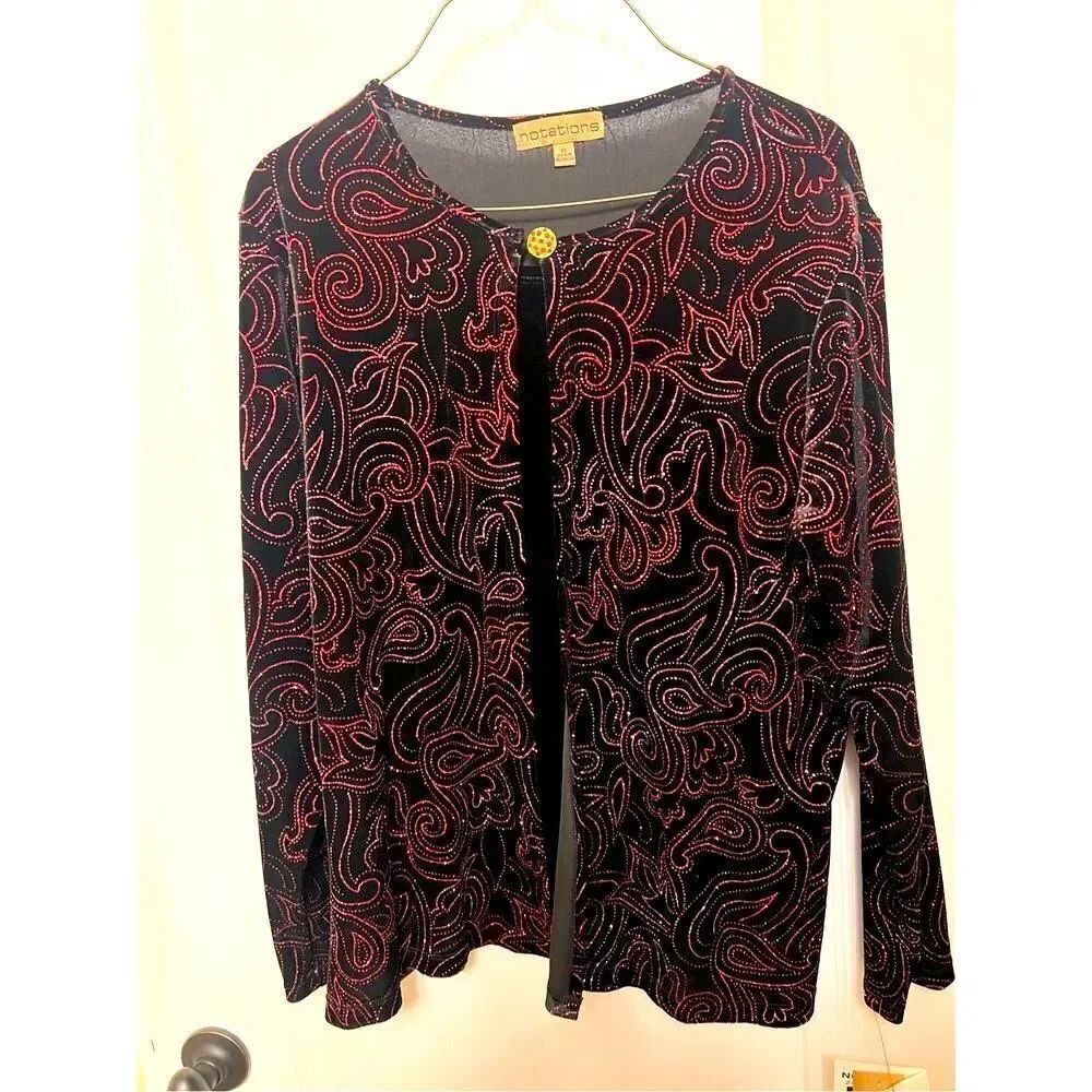 New NOTATIONS Red Sequin & Black Cocktail Top Jacket Size xl